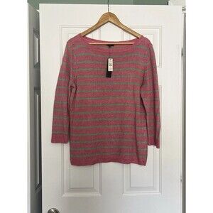 Talbots Linen Sweater Pink Green Stripe Size Petite Large NWT